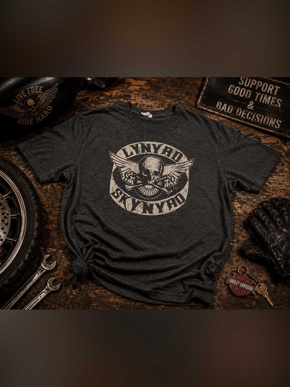 Lynyrd Skynyrd Skull Wings Graphic Tee Gray 2XL Southern Rock Band